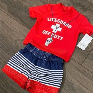 Lifeguard off duty rash guard & swim trunks 3mon